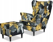 Fotel Uszak z podnóżkiem złoty czarny szary kolor