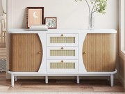 Nowoczesny bufet - 2 drzwi z rattanu z 3 szufladami - Biały