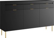 Komoda trzydrzwiowa Sentia 157 cm z trzema szufladami - czarny / złoty