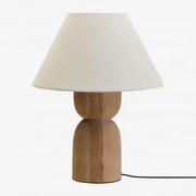 Lampa Stołowa Diniz Z Drewna Mango ↑30 Cm & Biały Ø40 Cm - ↑20 Cm Menorca - Sklum