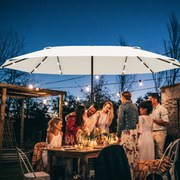 Outsunny Podwójny Parasol Ogrodowy Targowy Owalny Kremowy Biały z Korbą Ręczną 440x260cm | Aosom PL