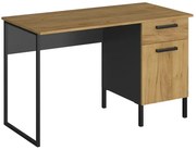 Industrialne biurko z szufladą i półką dąb craft złoty A7-T41