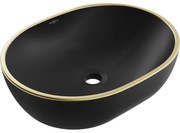 Mexen Viki umywalka nablatowa 48 x 35 cm, czarna mat/złota rant - 21054875