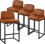 Stolik Barowy SucceBuy, Zestaw 4, Wygodne Krzesło Barowe w Skórze PU, 68 cm Wysokości, Stół Kuchenny z Oparciem I Nogami Metalowymi, Brązowy