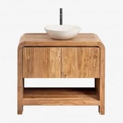 Zestaw Mebli Łazienkowych Z Drewna Vacry Akacja Brąz & Cement Okrągły Biały Ø40 Cm Zavion & Bezlusterkowiec - Sklum