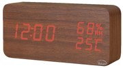 Zegar budzik elektroniczny led drewniany stojący - data termometr higrometr