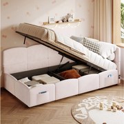 Sofa rozkładana 90x200 cm z pojemnikiem na pościel i stelażem, port USB - różowy aksamit (bez materaca)