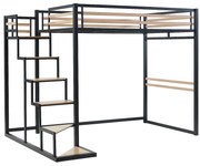 Łóżko antresola 140 × 200 cm – metal i MDF – kolor czarny i naturalny – JOGUI