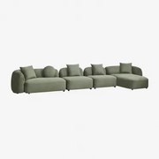 Modułowa Sofa Z Szezlongiem Prawym, 4-częściowa, Z Tkaniny Coco Chenille Szenil Sage Green - Sklum