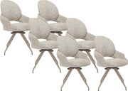 Zestaw 6 krzeseł obrotowych z tweedu i metalu taupe - Kremowy - VALIANA