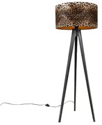 Lampa podłogowa trójnóg czarna z abażurem w panterkę 50 cm - Tripod Classic klasyczny/Antyczny Oswietlenie wewnetrzne