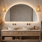 Lustro półokrągłe bezramowe oszlifowane z podświetleniem MOON Half LED | Różne rozmiary | Różne kolory : Kolor tafli szkła - Srebrny, Rozmiar - 50 x 25 cm