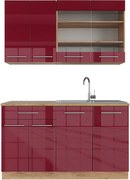 Pojedyncza kuchnia bordeaux wysoki połysk/złoty dąb 140x60x81.6 fame-line