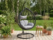 Wiszący fotel TARINO ze stojakiem, czarny/szara poduszka