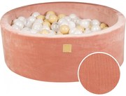 Okrągły Suchy Basen Z Piłeczkami 7cm Dla Dziecka, 90x30cm/200 Piłek, Welurowy Sztruksowy, Morelowy, Piłki: Biała Perła, Beżowe, Transparentne - Meowbaby®