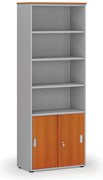 Szafa biurowa kombinowana PRIMO GRAY, drzwi przesuwne na 2 poziomach, 800 x 420 x 2128 mm, szary/wiśnia