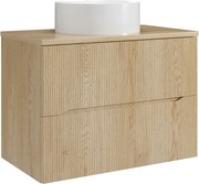 Szafka łazienkowa wisząca prążkowana z okrągłą umywalką nablatową – Jasny naturalny – 80 cm – ORISO