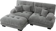 Sofa narożna 2-osobowa z tapicerowanymi podłokietnikami i podnóżkiem - szara tkanina szenilowa