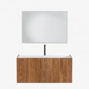 Zestaw Mebli Łazienkowych Z Drewna Z Wbudowaną Umywalką Fiore Popielaty Brąz & Prostokątna Lampa Led I Przeciwmgielna - Sklum