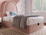 Łóżko dziecięce tapicerowane welurem - 90x200cm - z miejscem do przechowywania - Różowe