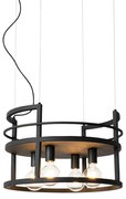 Industrialna lampa wisząca czarna z półką okrągłą 4-światłowa - Cage RackPrzemysłowy Oswietlenie wewnetrzne