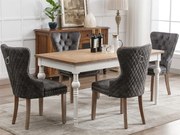 Zestaw 4 aksamitnych krzeseł - nogi z litego drewna - szary