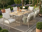Zestaw jadalniany ogrodowy na 6 osoby - 6 fotele - 1 stół - konstrukcja z żelaza ocynkowanego - z plecionego sznurka - z tworzywa drewnopodobnego, Khaki i beżowy