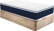 Zestaw 90 x 190 cm stelaż ze skrzynią naturalny jasny + materac o grub. 24 cm ze sprężynami kieszeniowymi i zintegrowaną nakładką - ALTIER marki YSMÉE