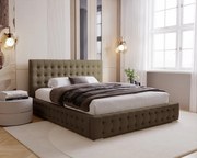 BESILIO Łóżko tapicerowane pikowane 200x200 Palmo - łóżko z pojemnikiem chesterfiled, pikowane guziki - Brązowy