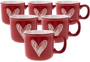 Zestaw 6 ceramicznych kubków Serce I, 90 ml,czerwone
