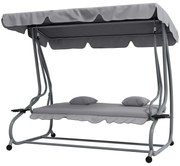 Outsunny huśtawka ogrodowa 3 osobowa 2 w 1, 200cm, do 340kg, stal, szary | Aosom PL