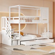 Łóżko piętrowe 90x200 cm – Łóżko dziecięce z drabinką i 2 szufladami – białe
