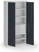 Szafa warsztatowa, 4 półki + 4 szuflady, 1950 × 950 × 500 mm, grafitowe drzwi