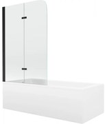 Mexen Cubik wanna prostokątna 150 x 70 cm z obudową i parawanem 2-skrzydłowym 80 cm, transparent, czarny - 550315070X9008027000