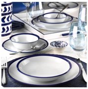 Komplet obiadowy 24-częściowy biały/niebieski/porcelana