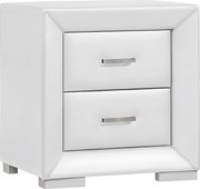 Stolik nocny - 2 szuflady - Ekoskóra biała - CAPITOLE