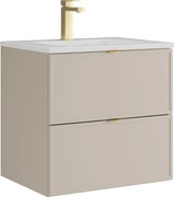 Wisząca szafka łazienkowa z umywalką wpuszczaną i baterią – beżowa – 60 cm – ONDIL