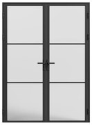 Drzwi kompletne 2-skrzydłowe dwustronne z aluminium i matowego szkła - 2 x wys. 204 x szer. 73 cm - Czarny - MASERU