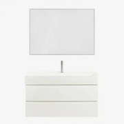 Zestaw Wiszących Mebli Łazienkowych Z Drewna I Forniru Jesionowego Zintegrowany Z Umywalką Ona Biała & Prostokątna - Sklum