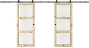 Drzwi przesuwne podwójne naścienne z drewna i szkła hartowanego - 3 okna - 2 x wys. 205 x szer. 83 cm - ACOSTA II