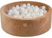 Okrągły Suchy Basen Z Piłeczkami 7cm Dla Dziecka 90x30cm/200 Piłek, Supersoft Velvet, Karmelowy, Piłki: Białe, Biała Perła, Transparentne - Meowbaby®