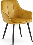 Żółte welurowe krzesło z podłokietnikami curry P5-M07