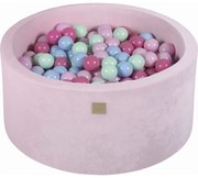 Okrągły Suchy Basen Z Piłeczkami 7cm Dla Dziecka, 90x40cm/300 Piłek, Welurowy, Jasnoróżowy, Piłki: Miętowe, Błękitne, Jasnoróżowy, Pastelowy Róż - Meowbaby®