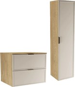 Zestaw do Łazienki 80cm Szafka z Blatem Słupek Fronty Ramka Dąb Cremona / Kaszmir Roma