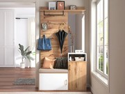 Zestaw mebli z wieszakiem + ławką na buty + lustrem - Biały i Naturalny