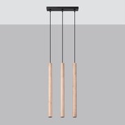 Lampy wiszące nowoczesny Brill, stal/drewno - 3 źródło światła 4000K - L.30 x H.110 cm - drewno
