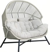 FOTEL OGRODOWY DWUOSOBOWY HOLA BEŻOWY Z PODUSZKAMI