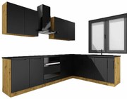 Zestaw mebli kuchennych narożnych 260 cm dąb artisan + czarny F9-S42