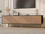 Nowoczesne meble TV 179x35x53,5 cm - 4 drzwi - Nogi metalowe - Design bez uchwytów - Płyta wiórowa - Naturalny i czarny