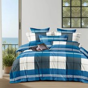 Pościel 160x200 z mikrofibry w kratę dwustronna niebiesko-biała